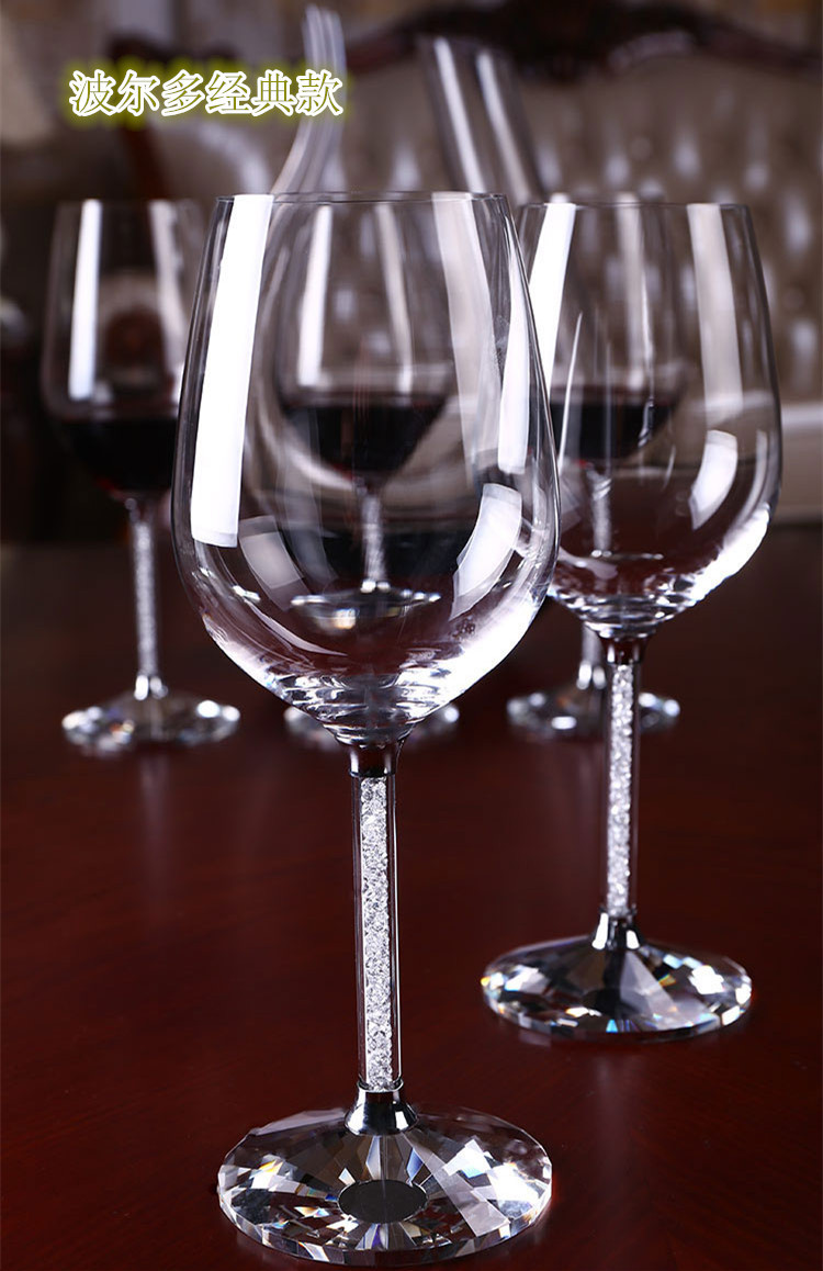 供應(yīng) 無鉛水晶帶鉆紅酒杯高腳杯刻字定制LOGO香檳杯醒酒器禮盒5件套裝